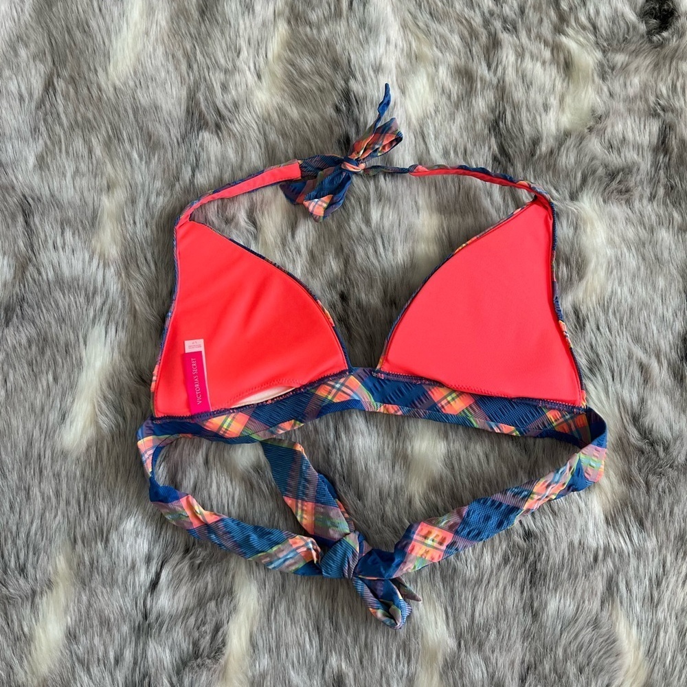 Victoria’s Secret retro Plaid Bikini Swim Top Pink sz small S - Picture 2 of 4